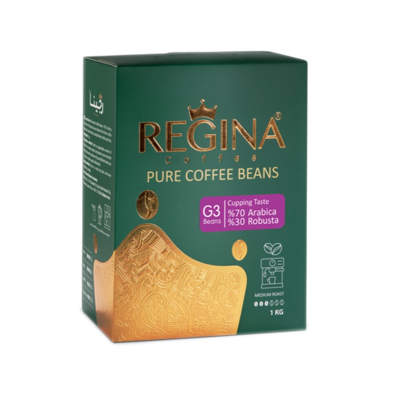 دانه قهوه بوداده 1 کیلویی 70٪ عربیکا 30٪ روبوستا G3 اسپرسو - رجینا REGINA